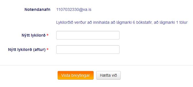 Breyta lykilorði