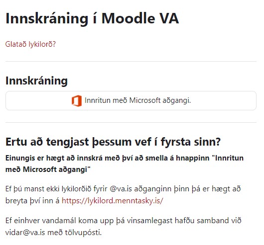 Moodle innskráningarleiðbeiningar