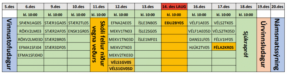 Prófum sem halda átti 11. des. frestað