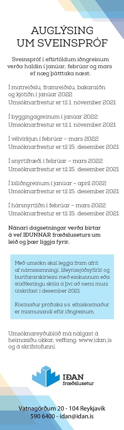 Sveinspróf í byrjun árs 2022