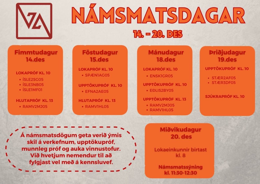 Námsmatsdagar hefjast 14. desember