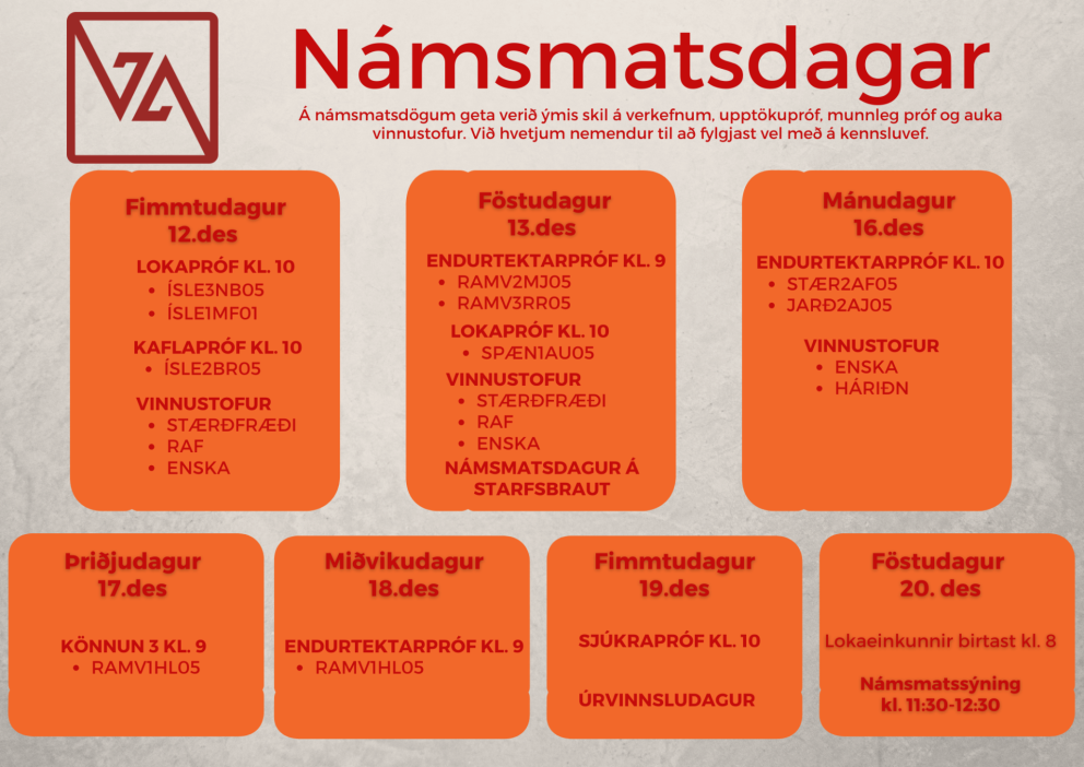 Námsmatsdagar í desember