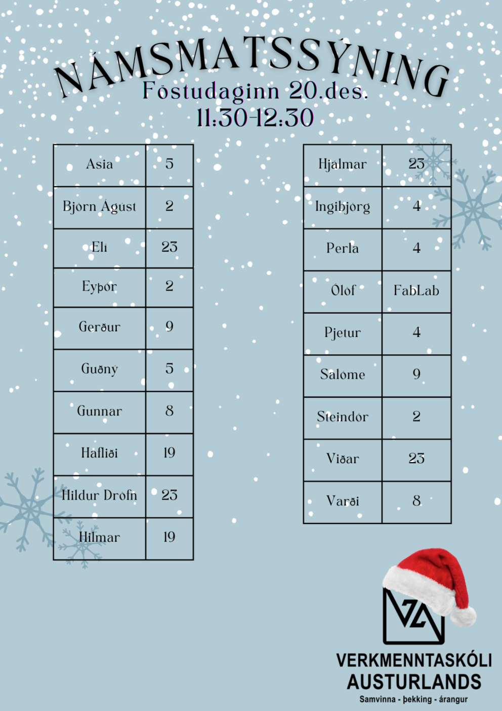 Námsmatssýning 20. desember 11:30-12:30
