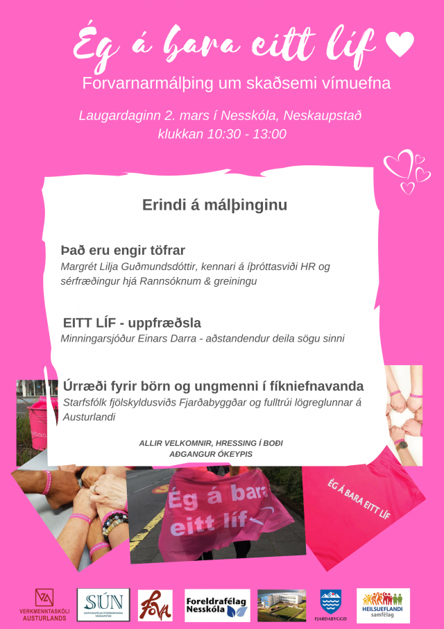 Ég á bara eitt líf – forvarnarmálþing 1. og 2. mars