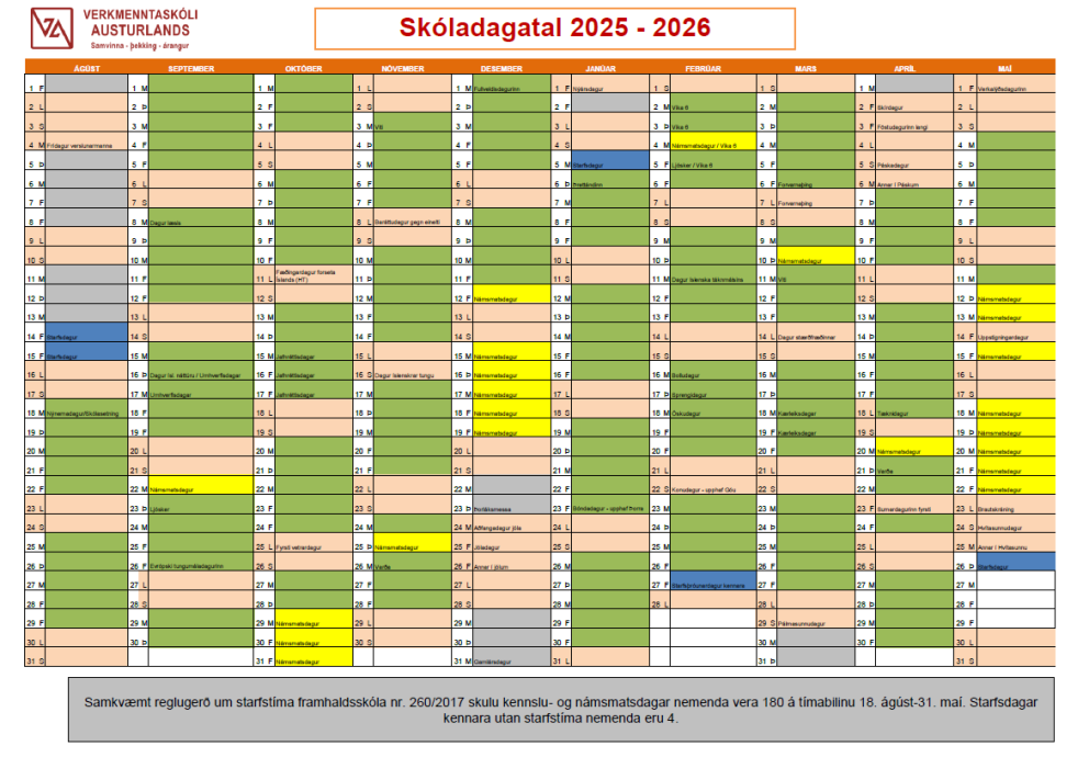 Breyting á skóladagatali 2025-2026