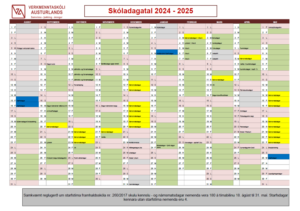 Breyting á skóladagatali 2024-2025