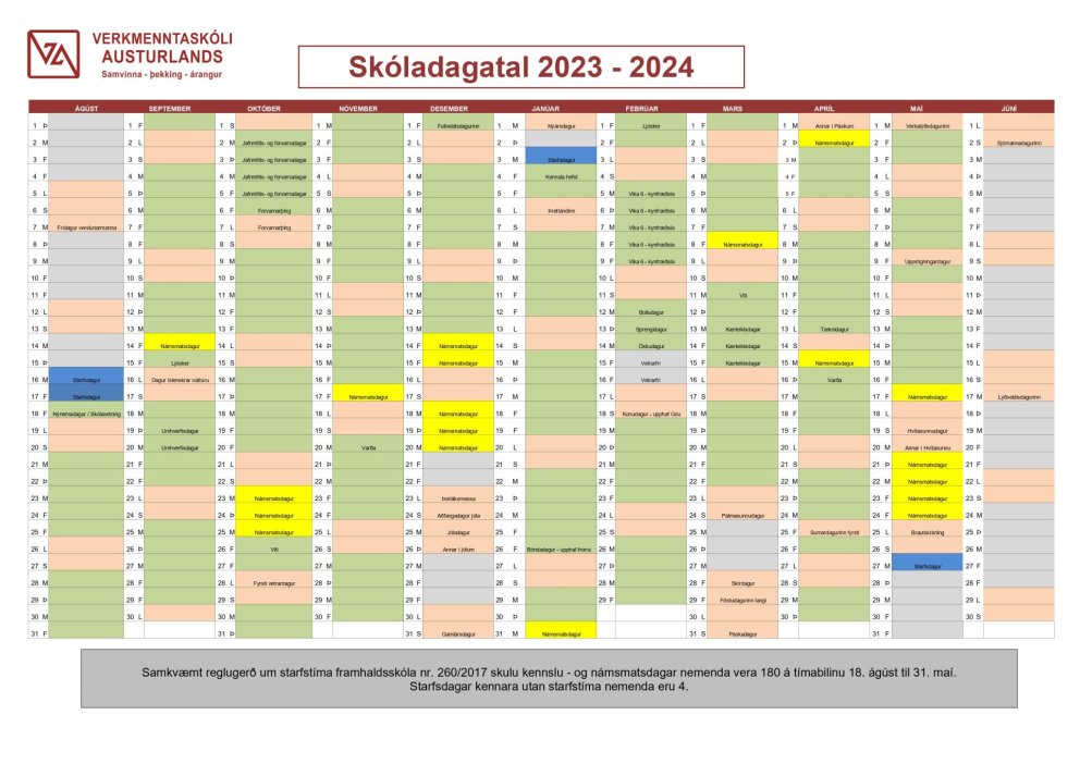 Breyting á skóladagatali