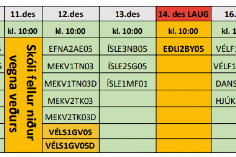 Prófum sem halda átti 11. des. frestað