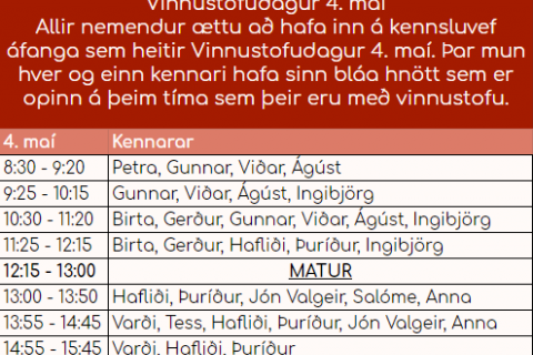Vinnustofudagur 4. maí
