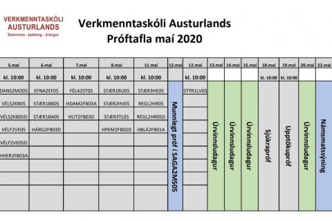 Próftafla vorannar hefur verið birt