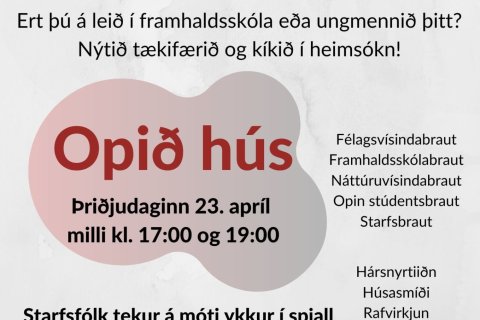 Opið hús þriðjudaginn 23. apríl